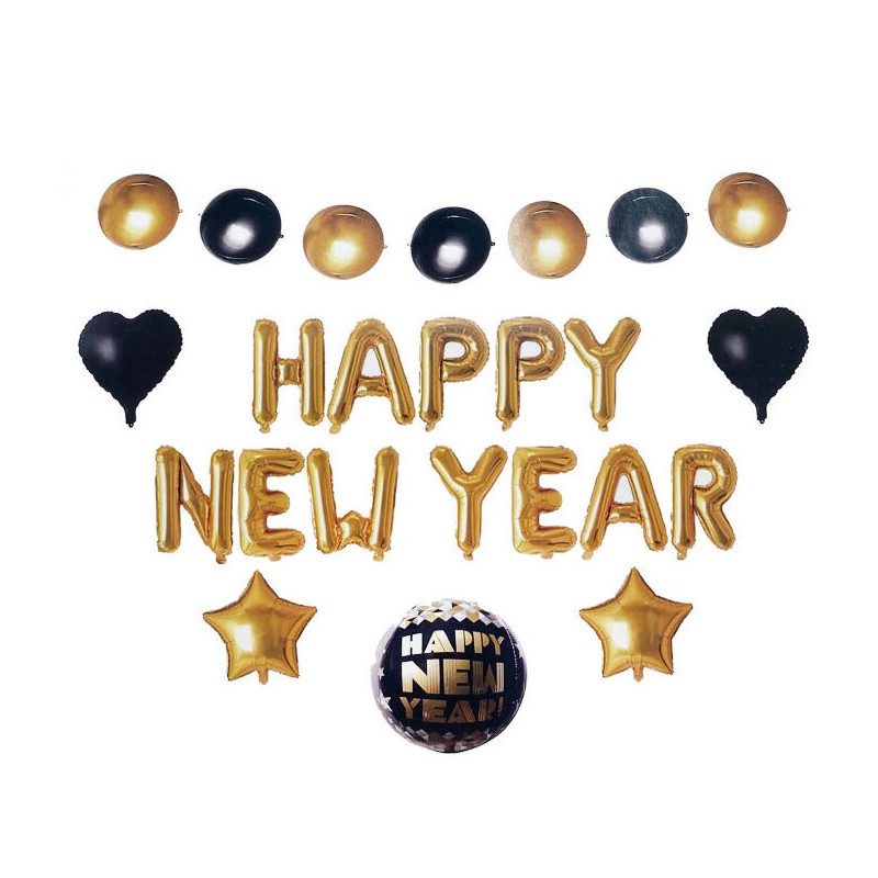 Σετ μπαλόνια Happy New Year Black and Gold(24 τεμ)